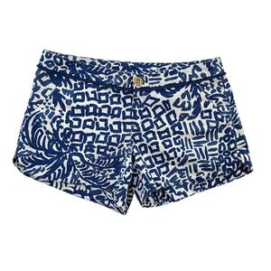 Lilly Pulitzer Womens Low Rise Shorts Size 2 Blue White Patterned Cotton
